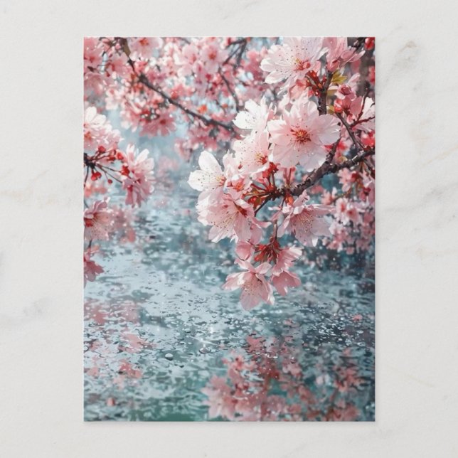 Elegant Sakura Bröllopsinbjudan över Vatten - Ser Vykort (Framsida)