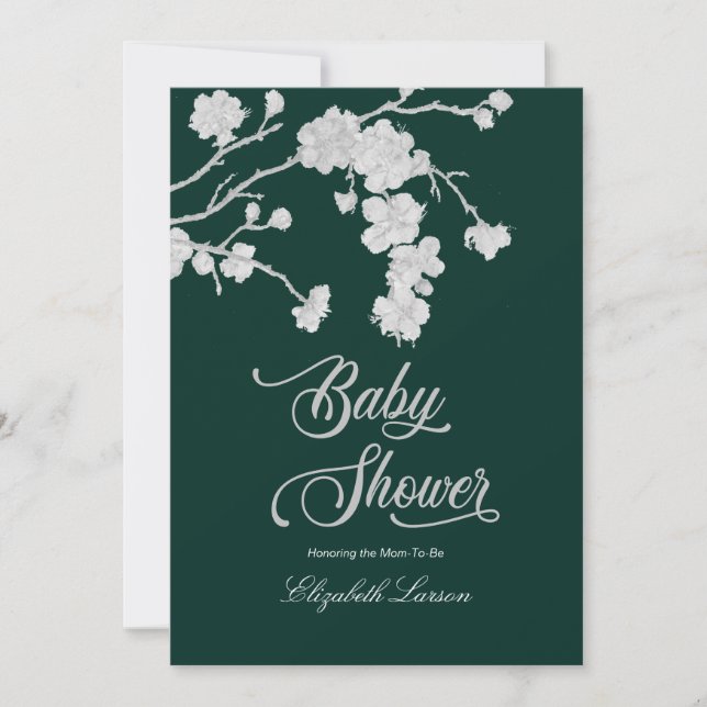 Elegant Sakura Cherry Blommars Baby Shower Grönt Inbjudningar (Framsida)