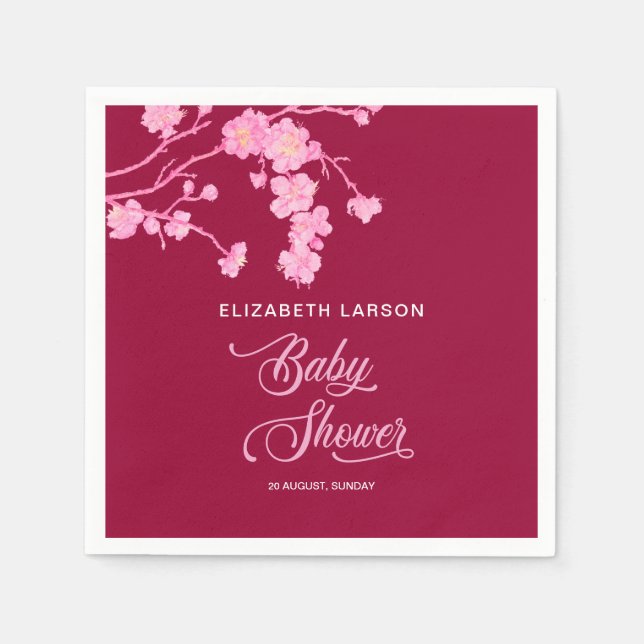 Elegant Sakura Cherry Blommars Baby Shower Pappersservett (Framsidan)