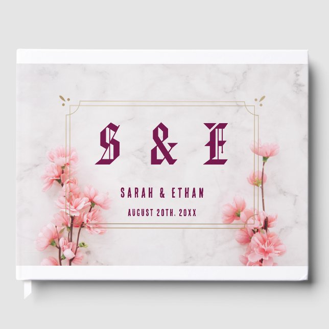 Elegant Sakura Rosa blommigt Cherry Blommar Bröllo Gästböcker (Framsida)