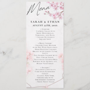 Elegant Sakura Rosa blommigt Cherry Blommar Bröllo Meny