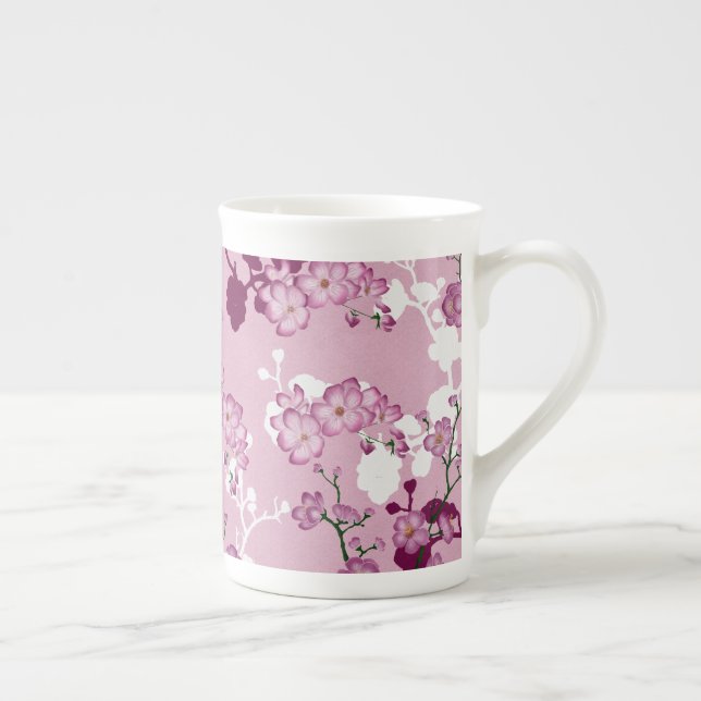 Elegant Sakura Rosa Burgundervit Körsbärsblommor Benporslin Mugg (Höger)