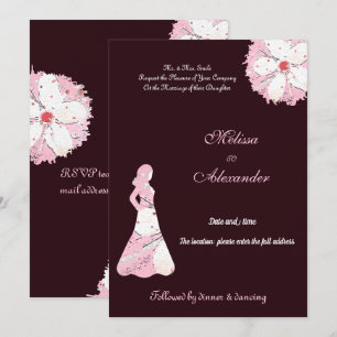Elegant sakura svart rosa blomstergrej chic silhue inbjudningar