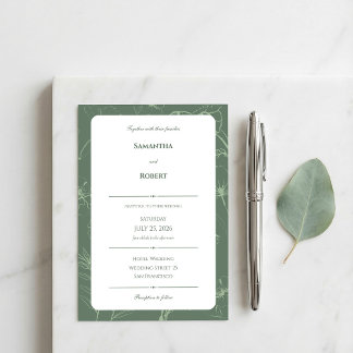 Elegant Sälggrön Blommig Linje Konst Bröllop Inbjudningar