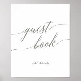 Elegant Sälggrön Kalligrafi Gästbokssköld Poster