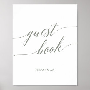 Elegant Sälggrön Kalligrafi Gästbokssköld Poster