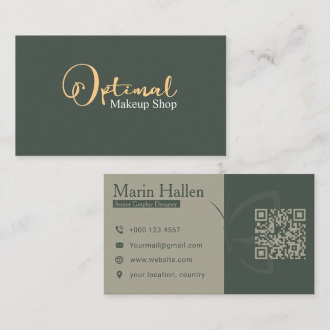 Elegant Sälggrön och Guld Makeup-butik Visitkort (Fram/baksida)