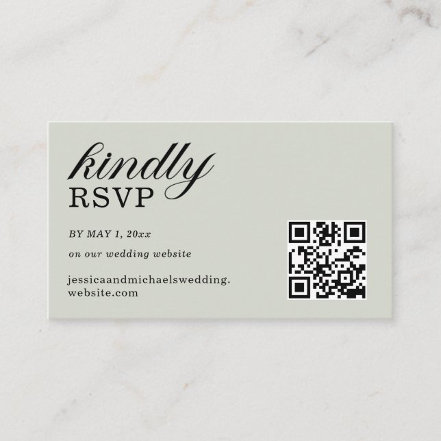 Elegant Sälggrön RSVP Webbplats QR-kod Tilläggskort (Framsida)