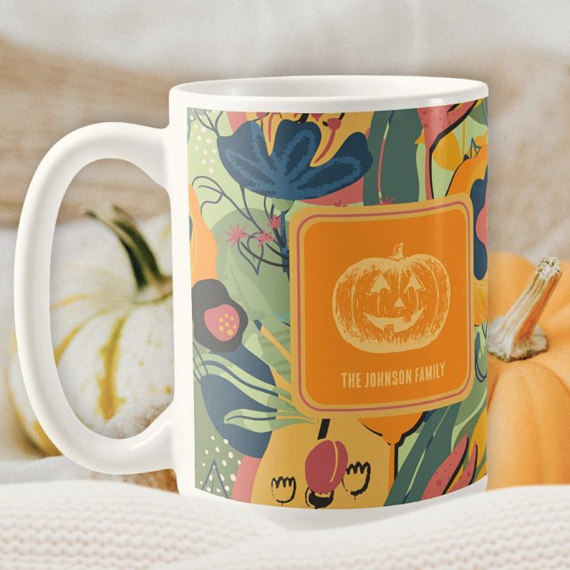 Elegant Sälggrön Senap Höst Blommig Pumpa Kaffemugg (Sage Green Mustard Fall Floral Pumpkin Coffee Mug – Susanne Sachers - Sunny Mind 🌞)