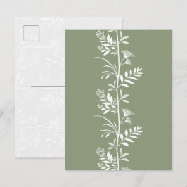 Elegant Sälggrön Vildblomma Silhuett Konst Vykort