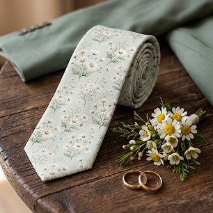 Elegant Sålgrön Blommig Bröllopsslips Slips