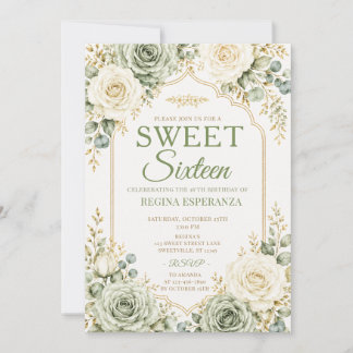 Elegant Sålgrön Ros Sweet Sixteen Födelsedag  Inbjudningar