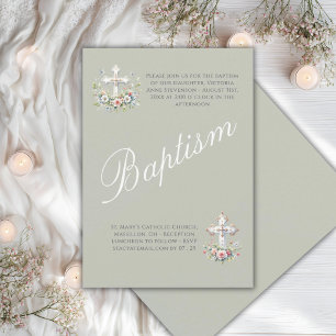 Elegant Sällsynt Grön Religiös Bebis Dop Inbjudningar