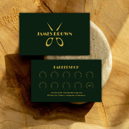 Elegant Salon Grönt och Guld Barbershop Lojalitetskort