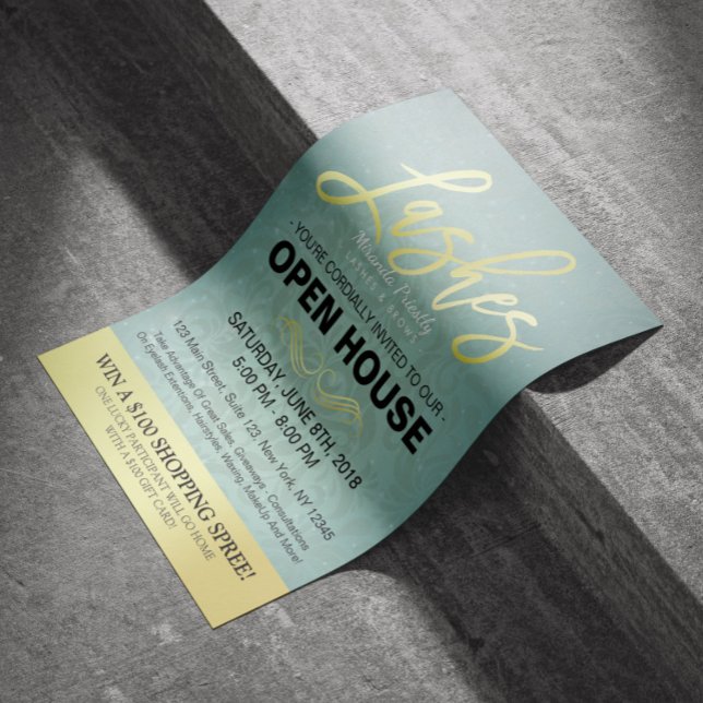 Elegant Salon Open House Flyer Guld och Blue Damas (Skapare uppladdad)