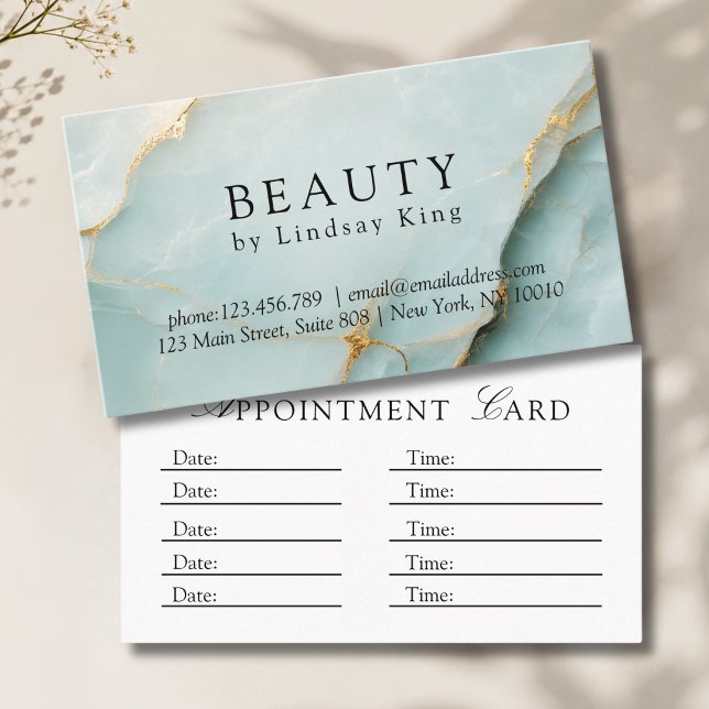Elegant Salong Blå Marmor Tidsbeställning Kort (Elegant Salon Blue Marble Appointment Card)