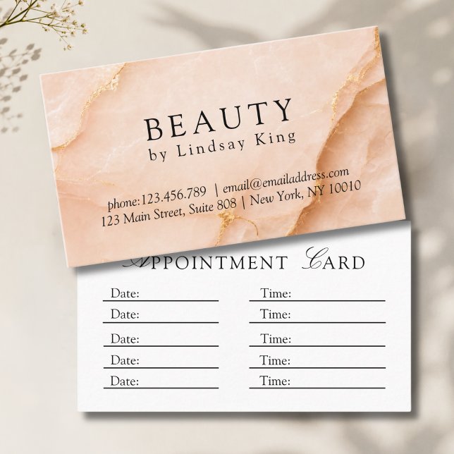 Elegant Salong Peach Marble Tidsbeställning Kort (Elegant Salon Peach Marble Appointment Card)