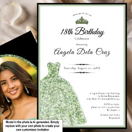Elegant salongsgrön klänning 18-årsdebut inbjudningar