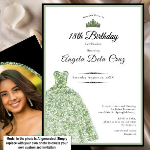 Elegant salongsgrön klänning 18-årsdebut inbjudningar