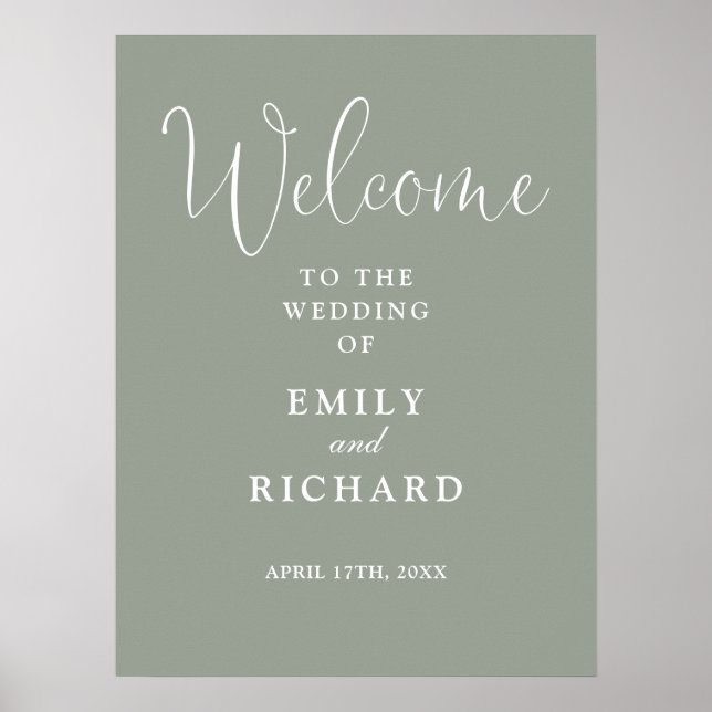 Elegant salongsgrön vigsel välkomstskylt poster (Framsidan)