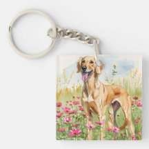 Elegant Saluki Hund Vattenfärg Konsttryck Dekor