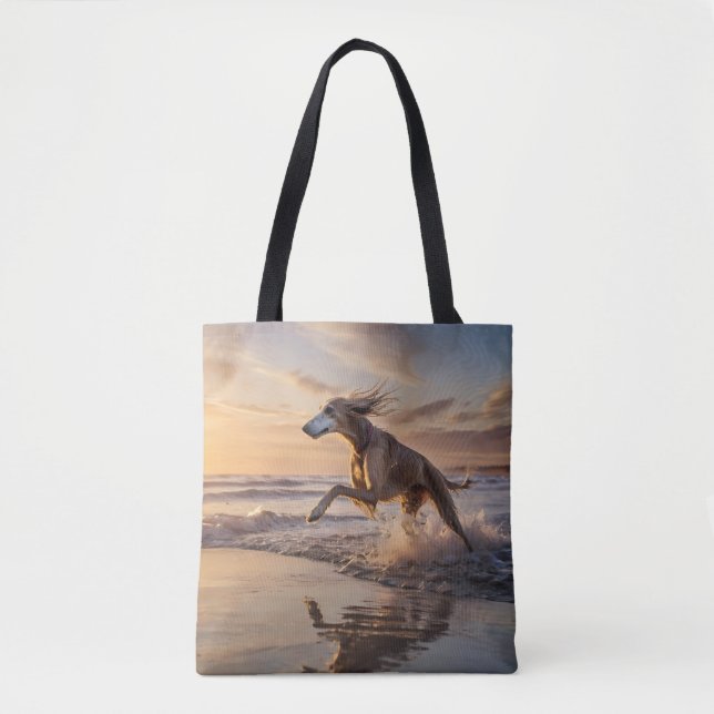 Elegant Saluki Shoulder Tote Tygkasse (Framsida)