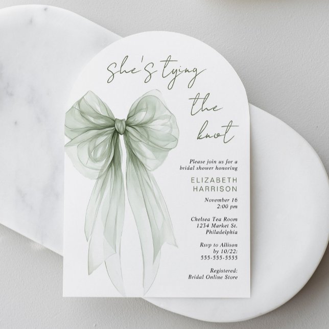 Elegant Salvia Bow Vattenfärg Båge Bröllopsdusch Inbjudningar (Elegant Sage Bow Watercolor Arch Bridal Shower Invitation)