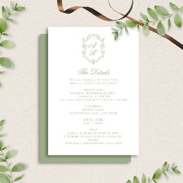 Elegant Salvia Grön Blommig Monogram Krönings Wedd Tilläggskort