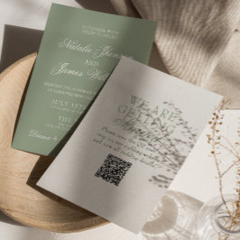 Elegant Salvia Grön Boho Modern QR-kod Bröllop Inbjudningar