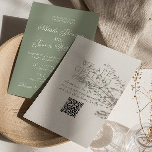 Elegant Salvia Grön Boho Modern QR-kod Bröllop Inbjudningar