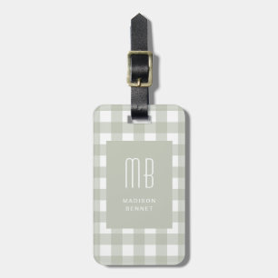 Elegant Salvia Grön Gingham Monogram Bagagebricka
