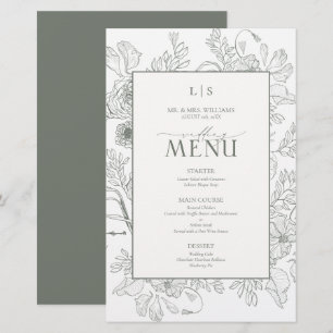 Elegant Salvia Grön Kalligrafi Monogram Meny Kort