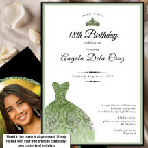Elegant salvia grön klänning 18-årsdebut inbjudan