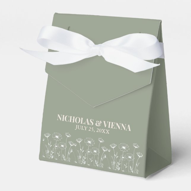 Elegant Salvia Grön Minimalist Boho Blommig Bröllo Presentaskar (Framsidan Sidan)
