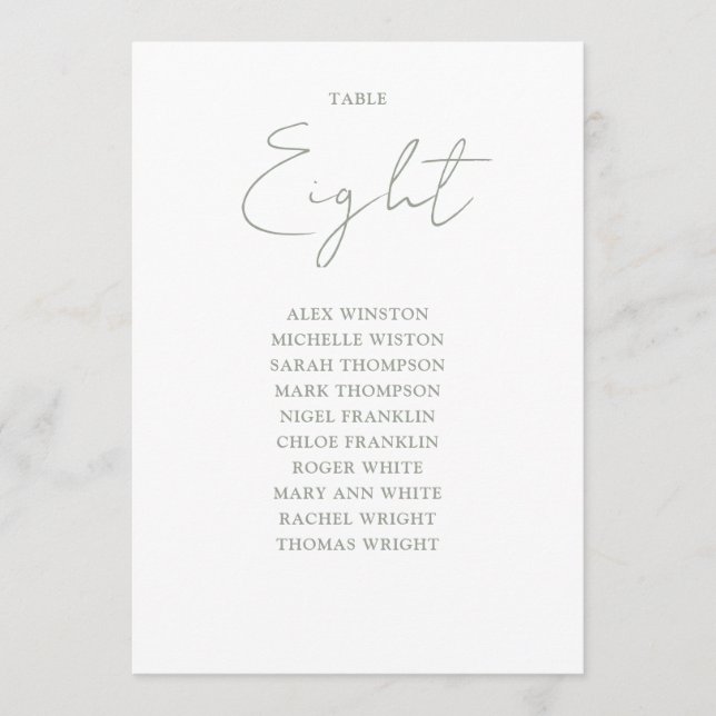 Elegant Salvia Grön Platsindelning Bordskort (Framsida)