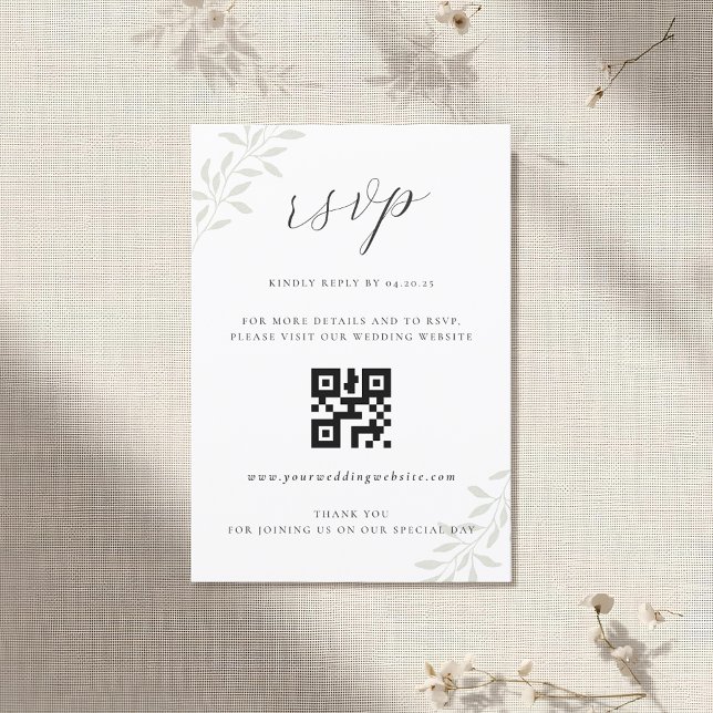Elegant Salvia Grönska Bröllop QR-kod RSVP OSA Kort (Skapare uppladdad)