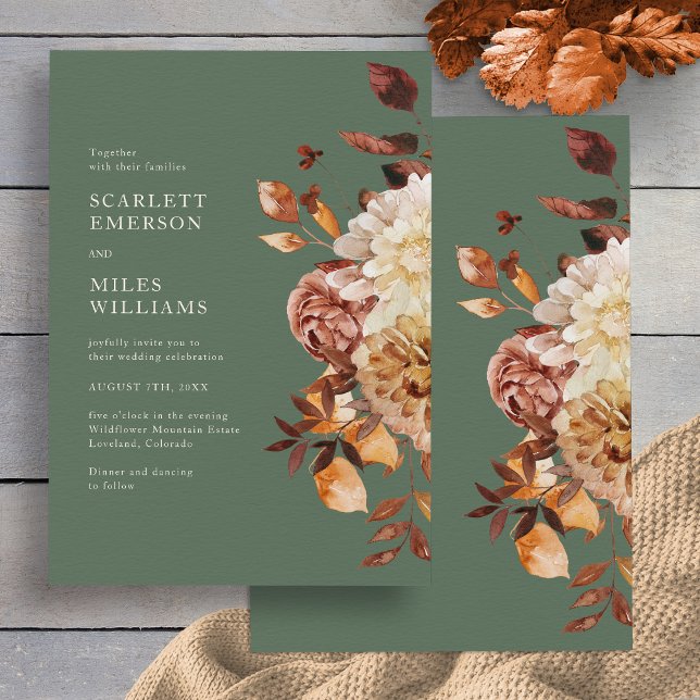 Elegant Salvia Höstbröllop Inbjudningar (Elegant Sage Green Fall Floral Wedding Invitation by Painted Paperie
)