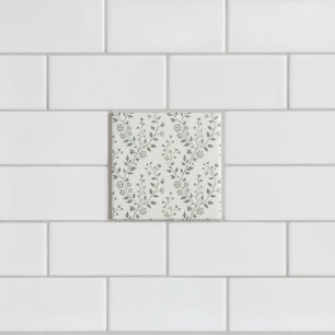Elegant Salvia Kräm Färg Minimalistisk Boho Blommi Kakelplatta
