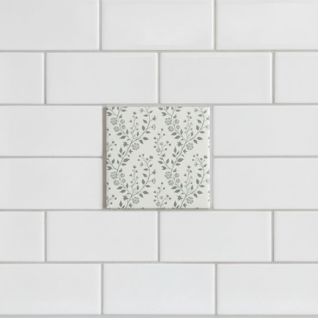 Elegant Salvia Kräm Färg Minimalistisk Boho Blommi Kakelplatta (Skapare uppladdad)