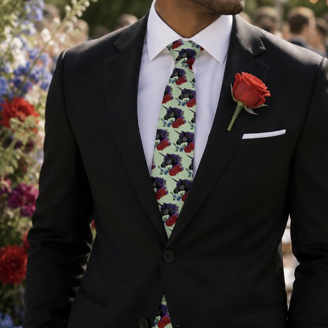 Elegant Salvia Svart Enhörning Blommig Fantasy Brö Slips (Skapare uppladdad)