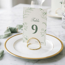 Elegant Salviagrön Blommig Linjekonst Bröllop Bordsnummer