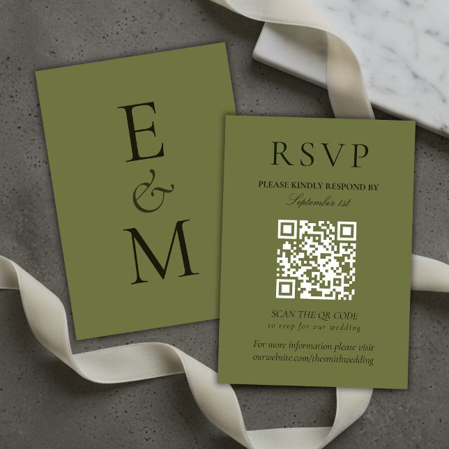 Elegant Salviagrön Minimalistisk Bröllops QR-kod OSA Kort (Elegant Sage Green Minimalist Wedding QR Code RSVP Card)