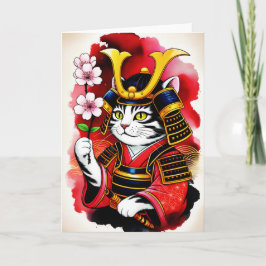  Elegant Samurai Cat Cherry for birthday, Thank Yu Kort