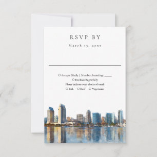 Elegant San Diego-horisont Vattenfärg Bröllop OSA Kort