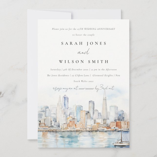 Elegant San Francisco landskaps bröllopsjubileum  Inbjudningar (Framsida)
