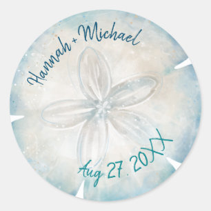 Elegant Sand Dollar Namn Beach Wedding Runt Klistermärke