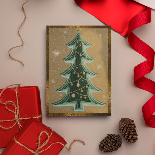 Elegant Sandbrun Glitter Papercut Julgran Julkort