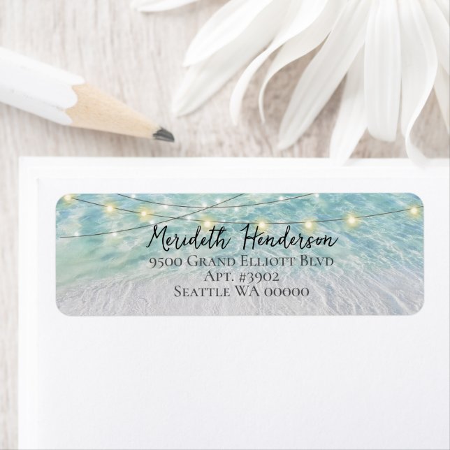 Elegant Sandy Beach SeaGlass Ljus skript Bröllop Returadress Etikett (Insitu)