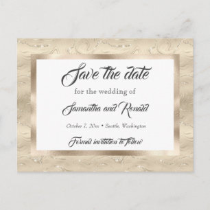 Elegant Sandy Guld Faux Foil Bröllop spara datum Meddelande Vykort