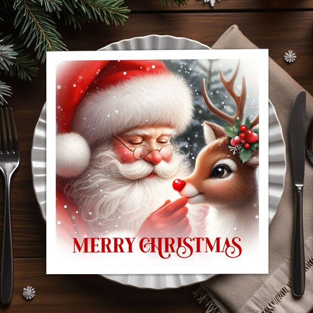 Elegant Santa and Rudolph Christmas Party Dinner  Pappersservett (Elegant Santa and Rudolph Christmas Party Dinner Napkins

)